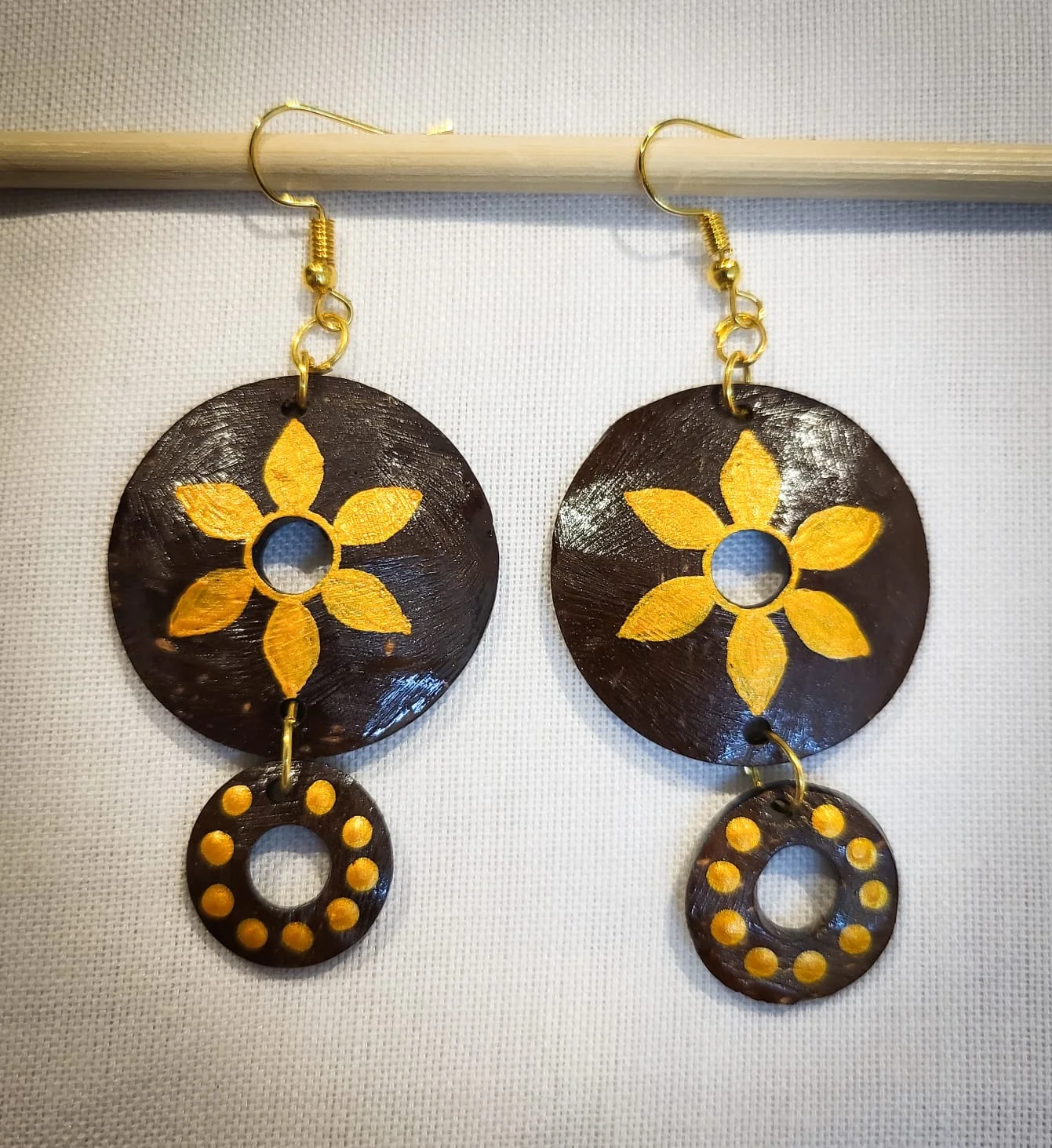 Golden Sunflower Disk Earrings
