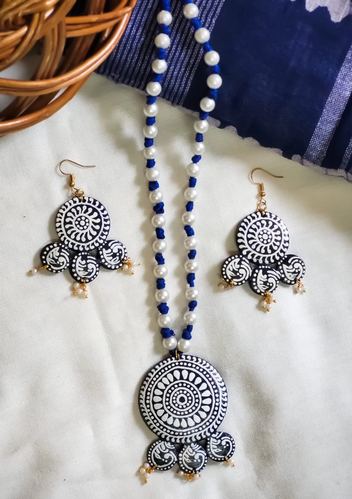 Blue Pearl Mandala Necklace Set